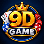 9D Game logo with golden lettering and crown