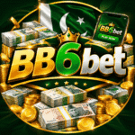 BB6bet Game logo featuring premium green and gold colors with stacks of Pakistani rupee notes and gold coins in a modern HD design.