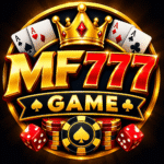 MF777 Game logo with crown, 777, cards, chips, and dice