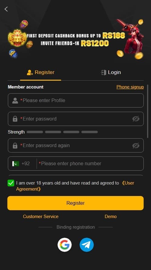188PKR Game Login screen with player sign-in interface