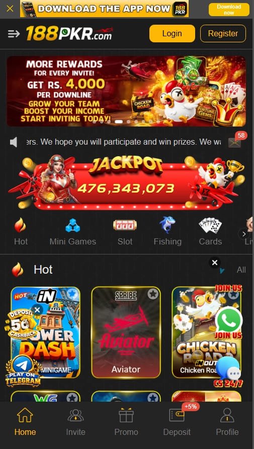 188PKR Game Slots screen featuring colorful online slot games