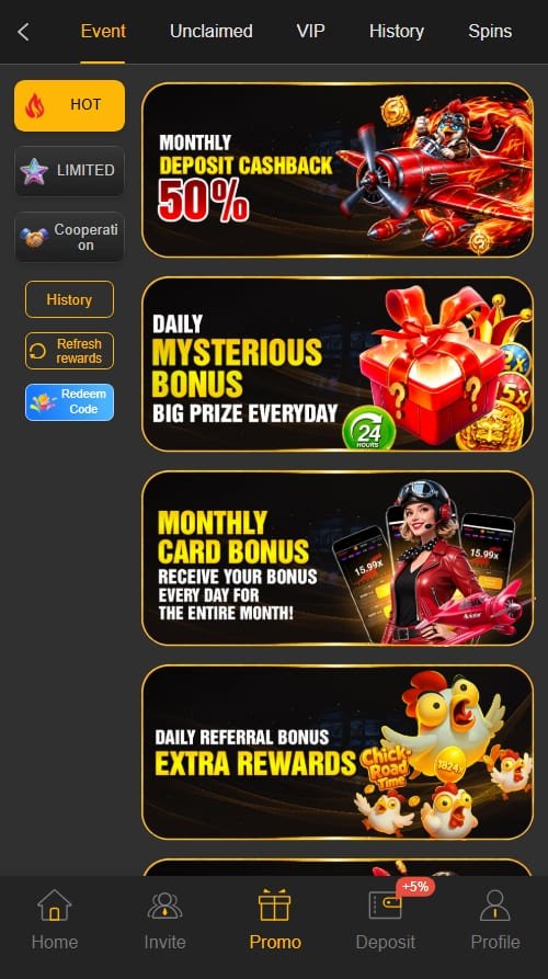 188PKR Game Bonus screen displaying available bonus options