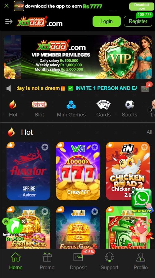 XD777 Game Slots screen showing colorful slot games and an engaging gaming interface