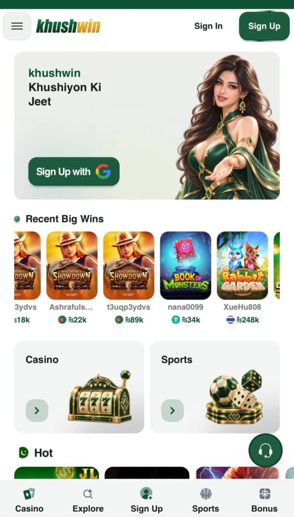 Khushwin Game Casino featuring an attractive casino-style gaming interface.