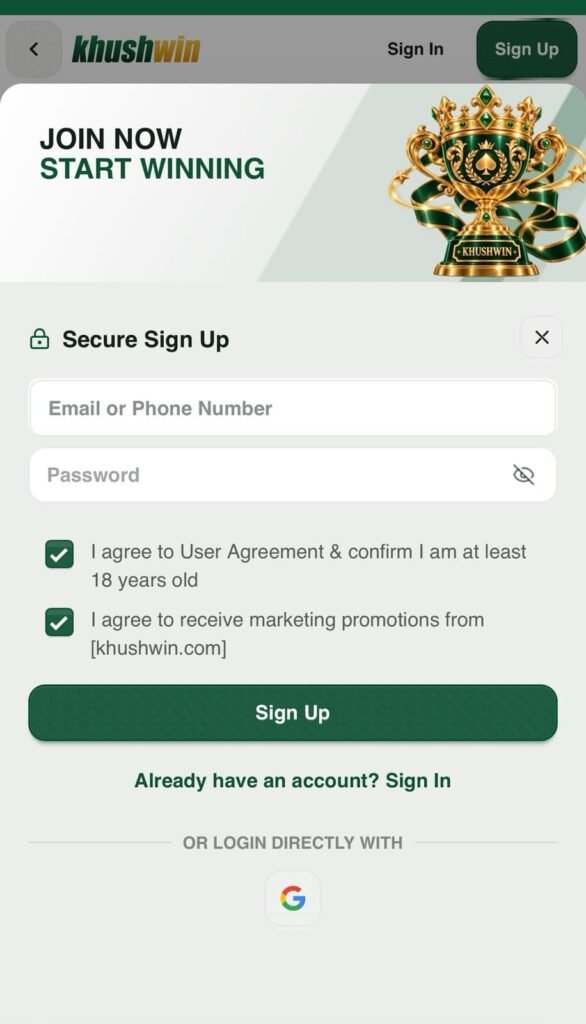 Khushwin Game Login Page