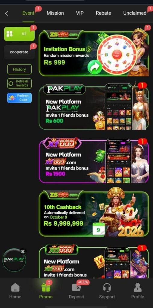 ZS999 Game Bonus section featuring promotional offers, player rewards, and available gaming bonuses.